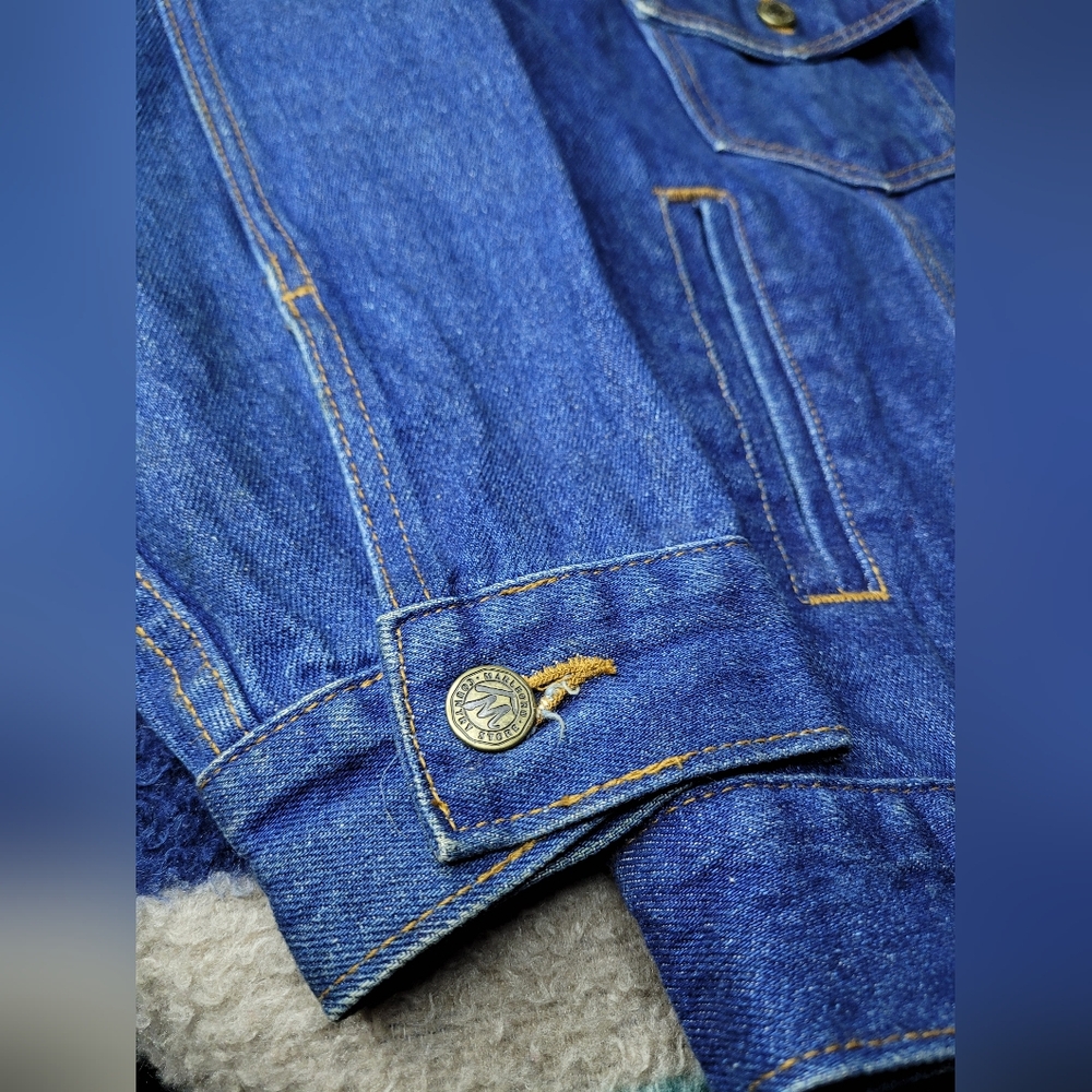 Vtg Marlboro Country Store Denim Jean Jacket Mens Large Button Up Leather Collar - Picture 4 of 12